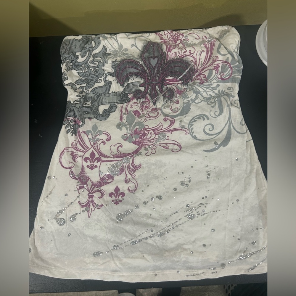 FANG Y2K Purple White Silver Glitter Tube Top